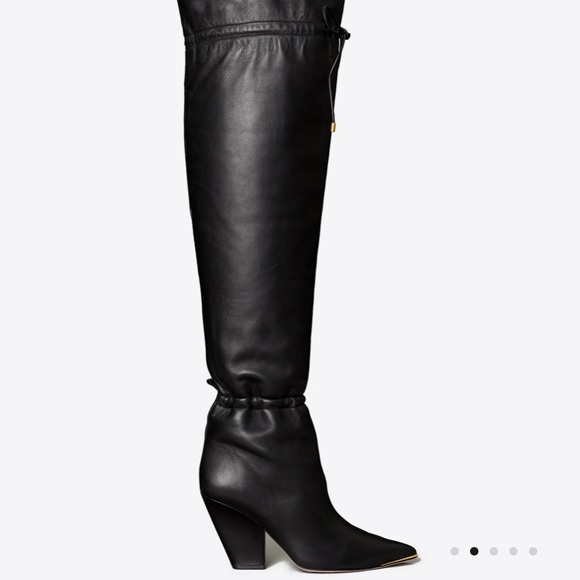 TORY BURCH LILA OVER THE KNEE BLACK NAPPA LEATHER BOOTS SIZE 8 - Picture 9 of 9